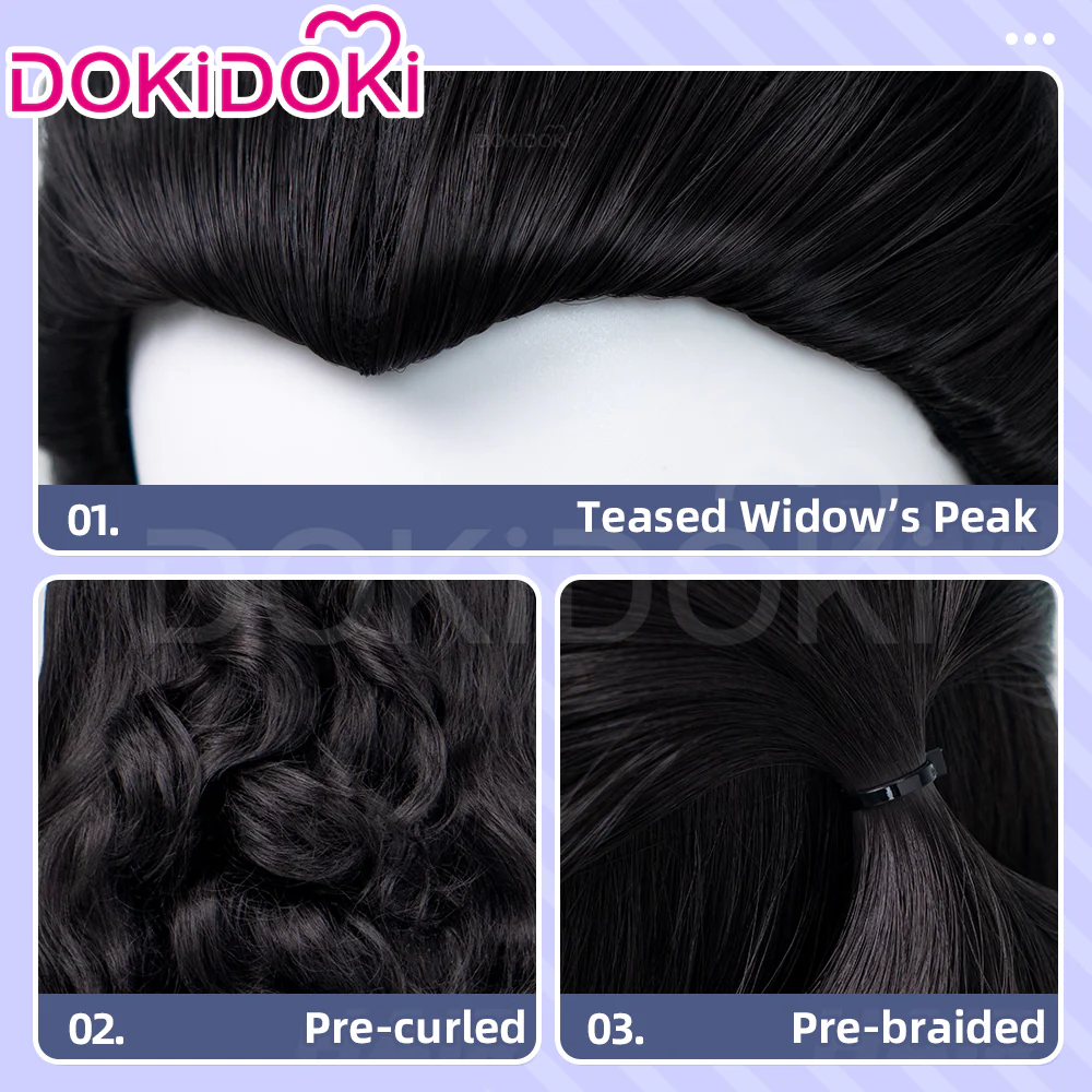 DokiDoki Game Cosplay Wig Long Curly Black Hair - Image 4
