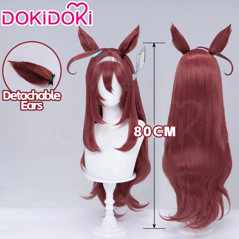 【Ready For Ship】DokiDoki Game Cosplay Wig Long Curly Brown Hair Detachable Ears