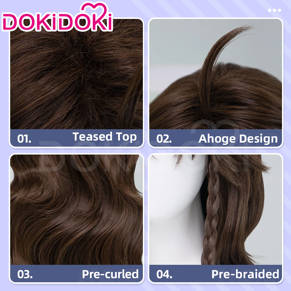 DokiDoki Game Cosplay Wig Long Curly Brown Hair Lion - Image 4