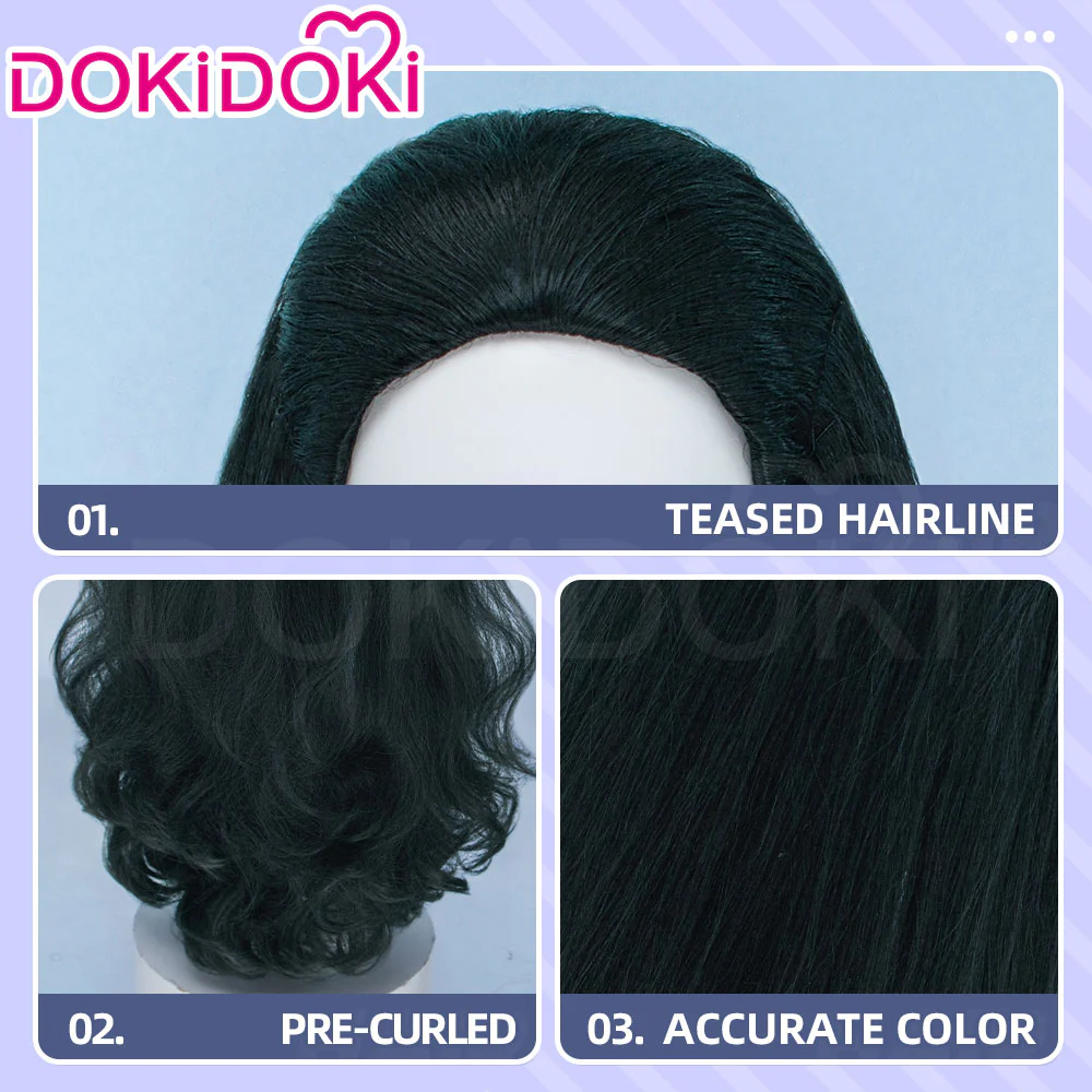 DokiDoki Game Cosplay Wig Long Curly Dark Green Hair - Image 4