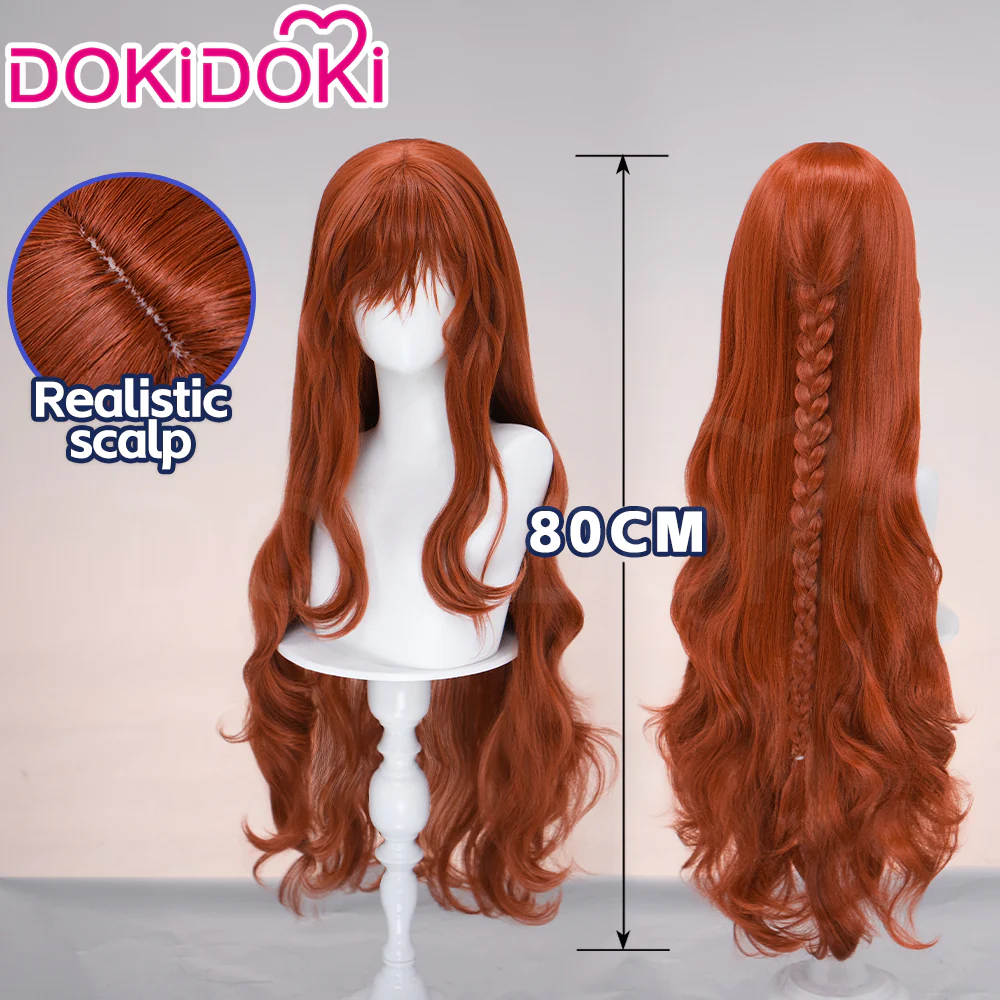 DokiDoki Game Cosplay Wig Long Curly Dark Red Hair