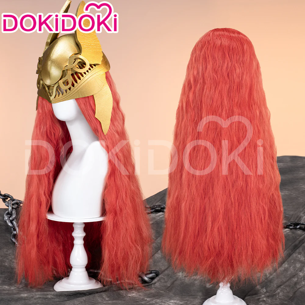 【Ready For Ship】DokiDoki Game Cosplay Wig Long Curly Red Hair / Helmet