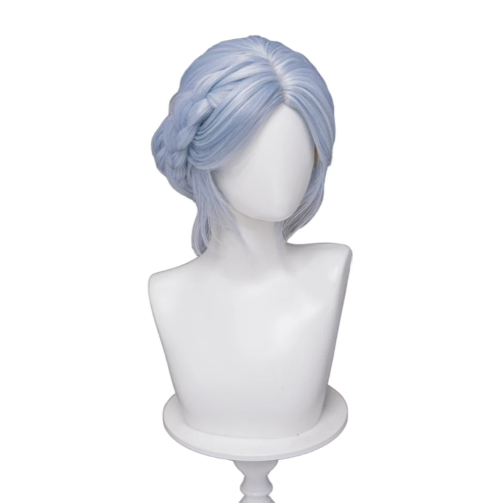 DokiDoki Game Cosplay Wig Long Light Blue Hair Braid Buns - Image 2