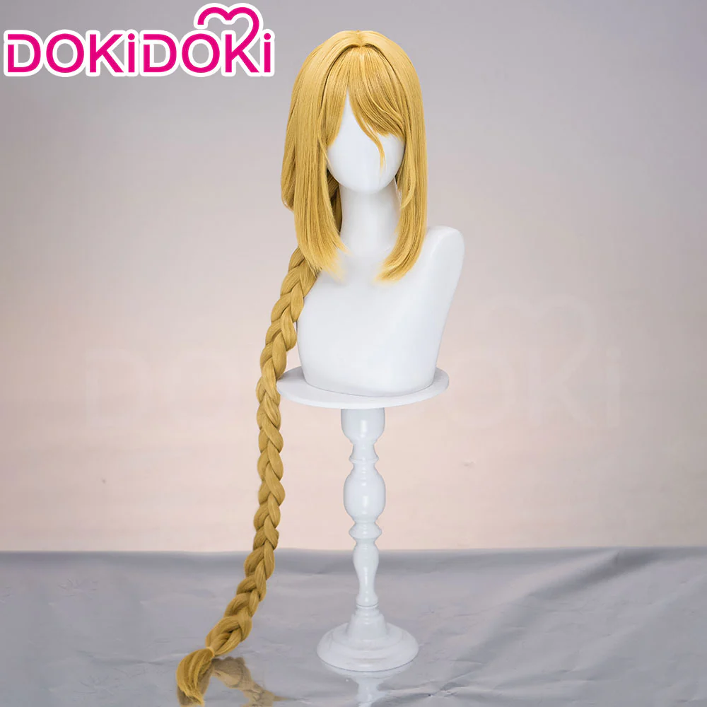 DokiDoki Game Cosplay Wig Long Straight Golden Single Braided Hair - Image 3