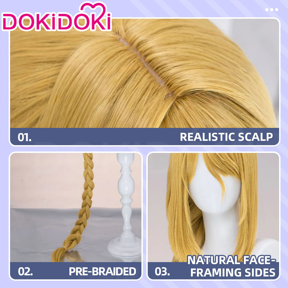 DokiDoki Game Cosplay Wig Long Straight Golden Single Braided Hair - Image 4