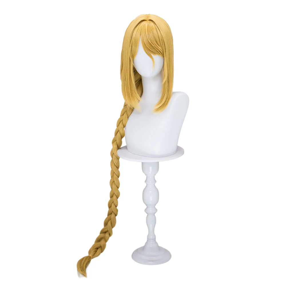 DokiDoki Game Cosplay Wig Long Straight Golden Single Braided Hair - Image 5