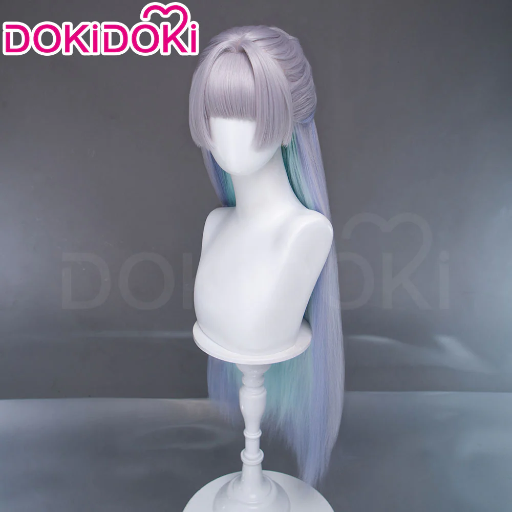 DokiDoki Game Cosplay Wig Long Straight Gradient Sliver Green Blue Hair - Image 2
