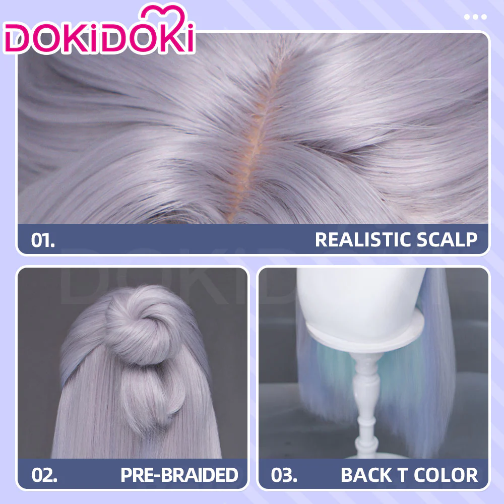 DokiDoki Game Cosplay Wig Long Straight Gradient Sliver Green Blue Hair - Image 4