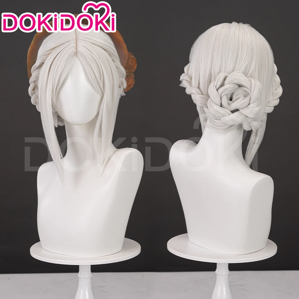 【Ready For Ship】DokiDoki Game Cosplay Wig Long Straight Silver Hair Easy Twisty Bun