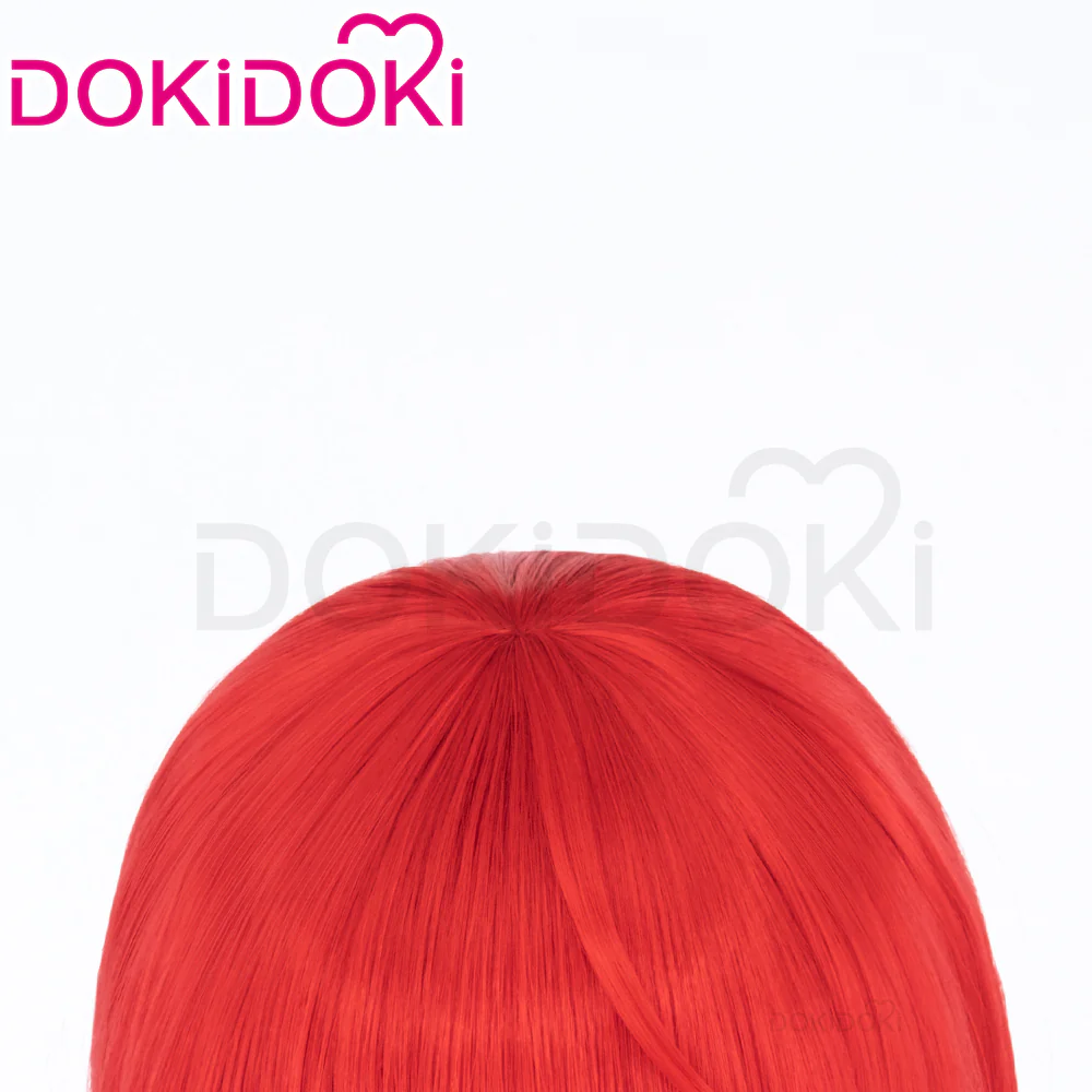 【Ready For Ship】DokiDoki Game Cosplay Wig Red Long Straight Bangs Hair - Image 2
