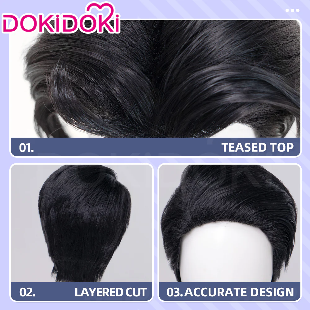 DokiDoki Game Cosplay Wig Short Black Smooth Hair - Image 4