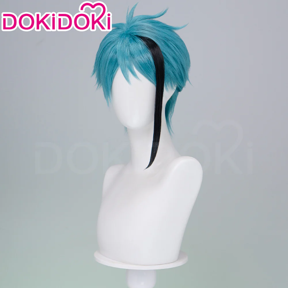 DokiDoki Game Cosplay Wig Short Blue Black Highlight Hair - Image 2