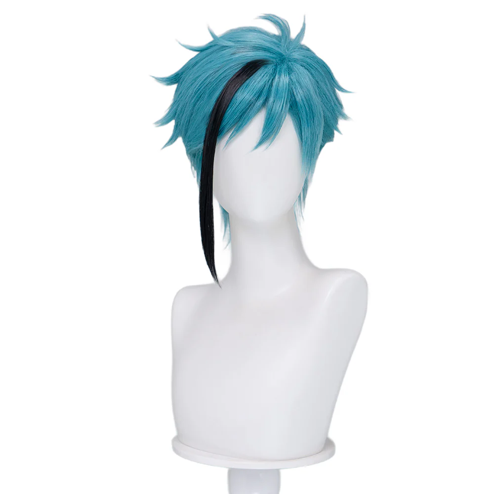 【Ready For Ship】DokiDoki Game Cosplay Wig Short Blue Black Highlight Hair - Image 5