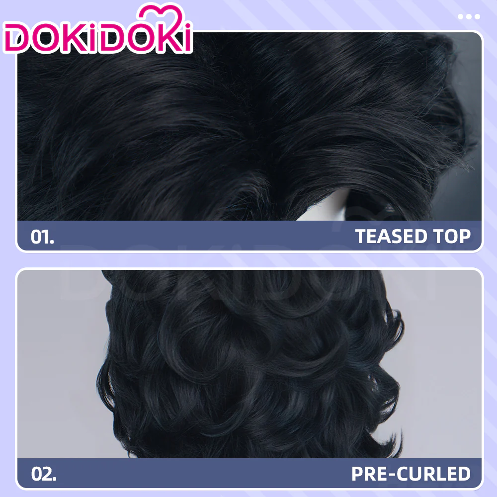 DokiDoki Game Cosplay Wig Short Curly Black Hair Halloween - Image 4