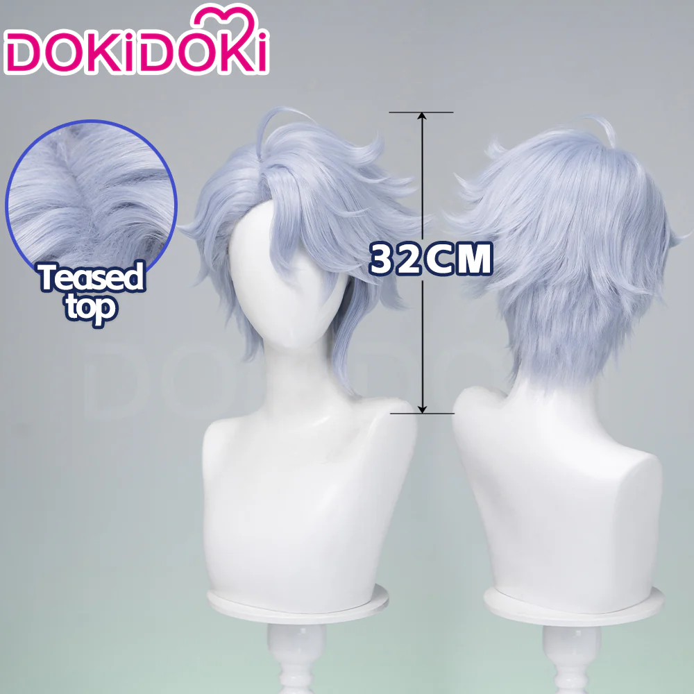 DokiDoki Game Cosplay Wig Short Curly Blue Gray Hair Octopus