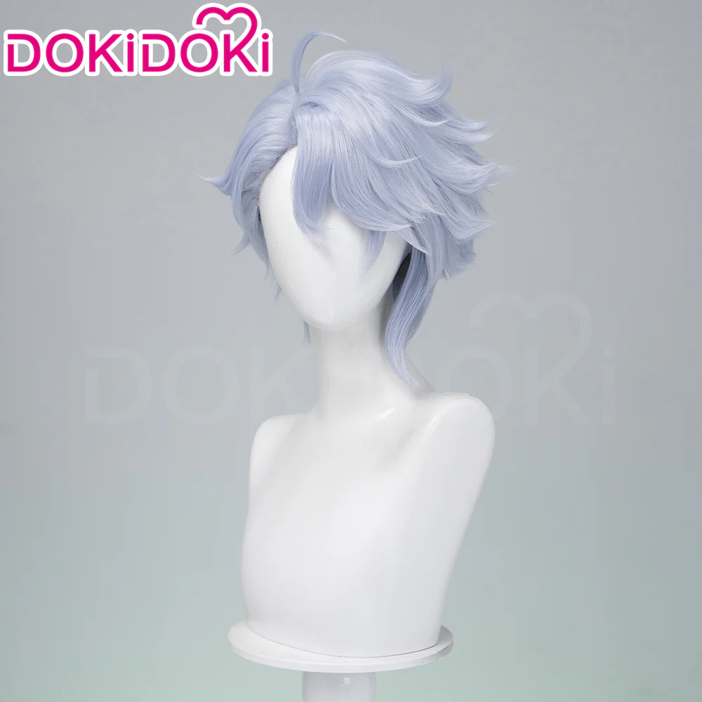 DokiDoki Game Cosplay Wig Short Curly Blue Gray Hair Octopus - Image 2