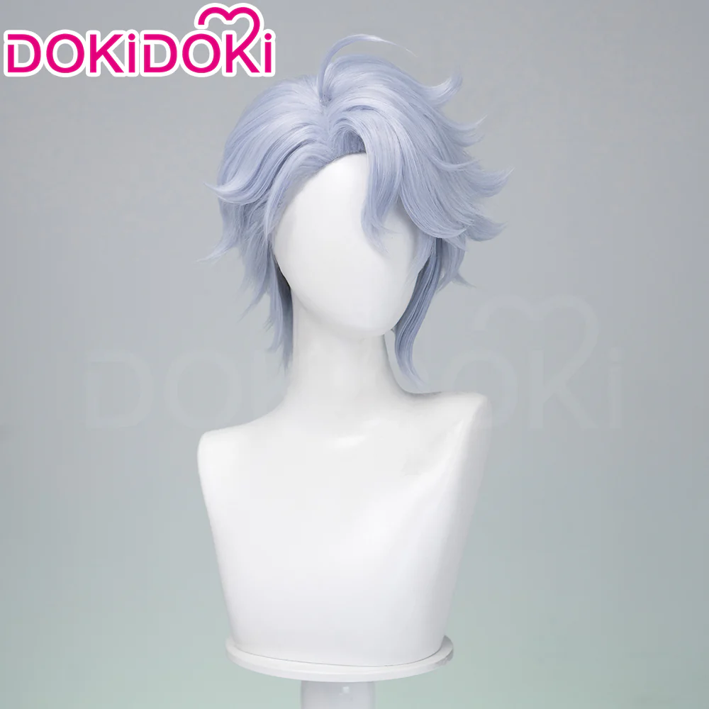 DokiDoki Game Cosplay Wig Short Curly Blue Gray Hair Octopus - Image 3