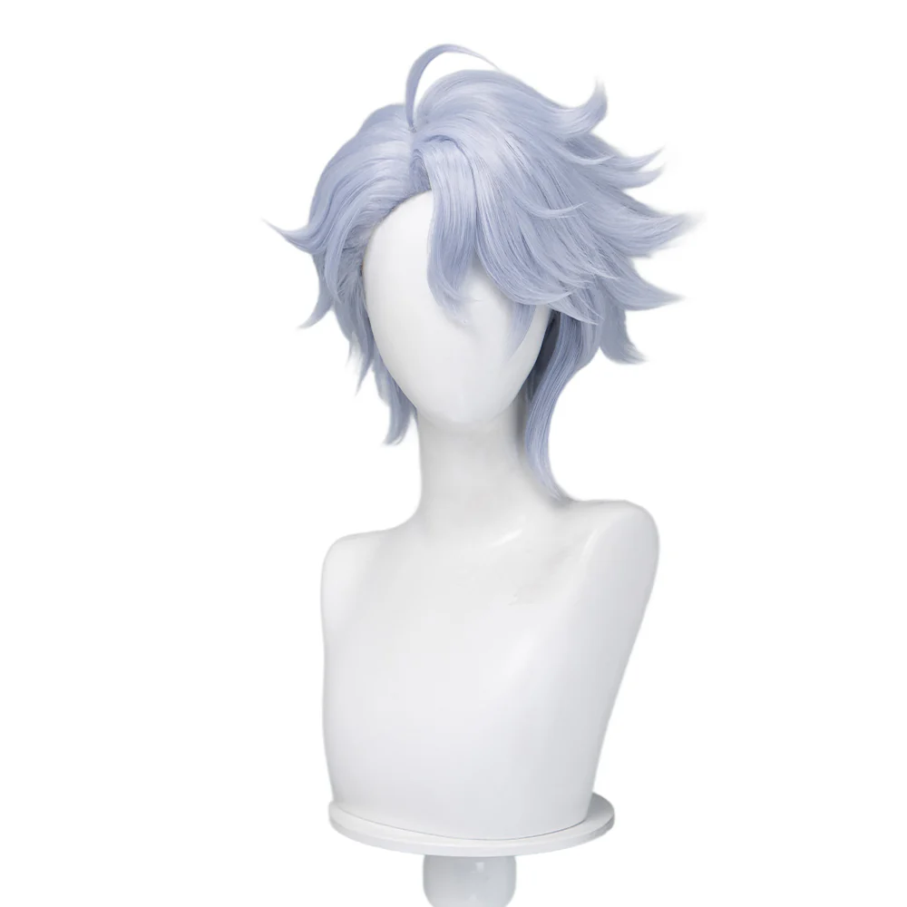 DokiDoki Game Cosplay Wig Short Curly Blue Gray Hair Octopus - Image 5