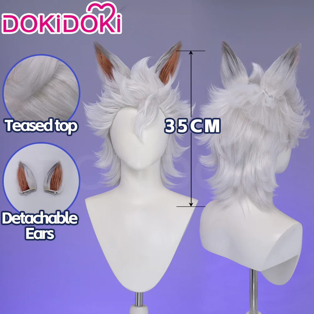 【Ready For Ship】DokiDoki Game Cosplay Wig Short Curly Silver Hair Wolf