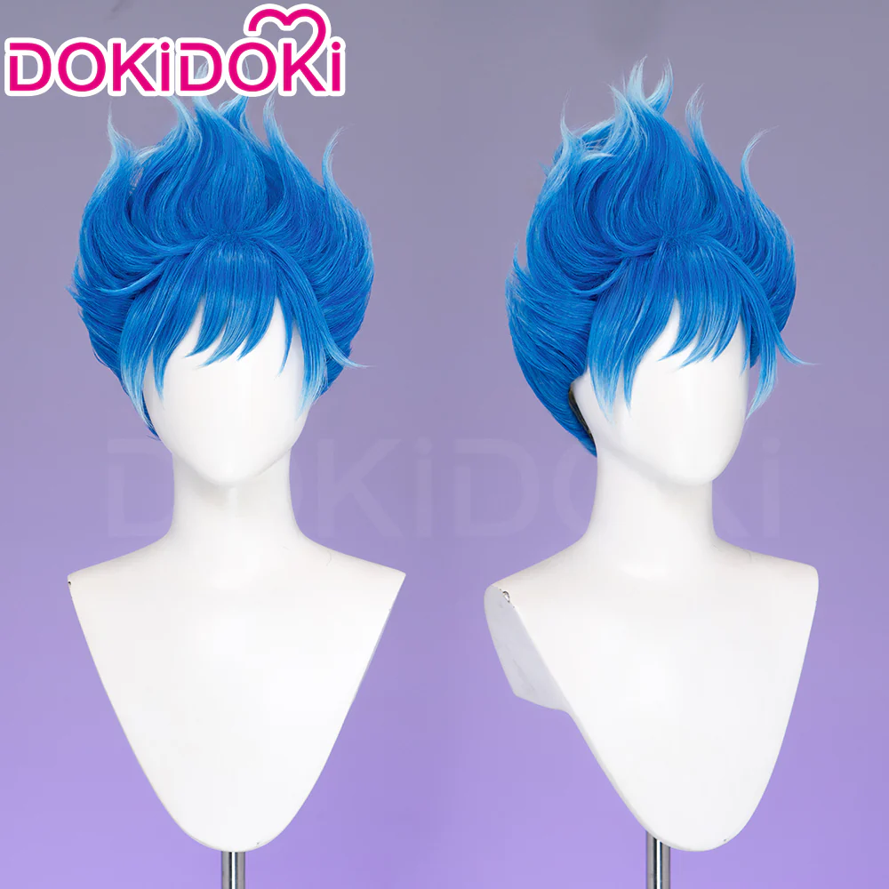 【Ready For Ship】DokiDoki Game Cosplay Wig Short Curly Spiky Electric Blue Hair