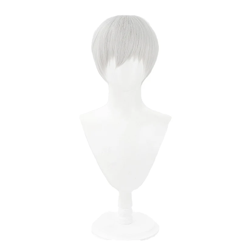 DokiDoki Game Cosplay Wig Short Straight Silver Hair - Image 5