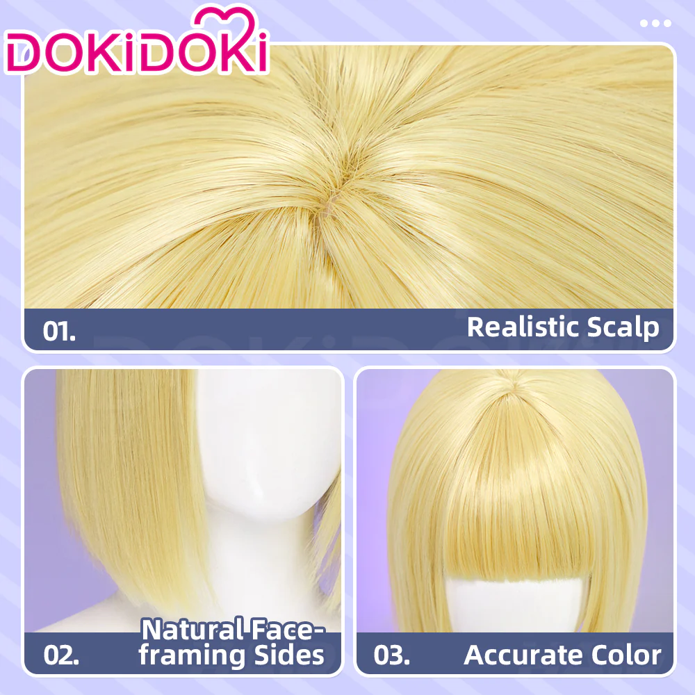 DokiDoki Game Cosplay Wig Short Straight Blonde Hair Hunter - Image 4
