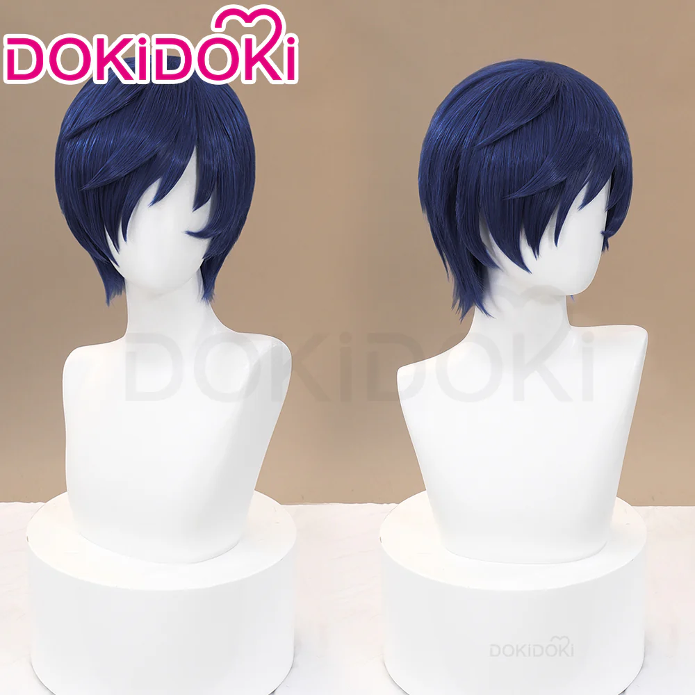 DokiDoki Game Cosplay Wig Short Straight Blue Hair Men
