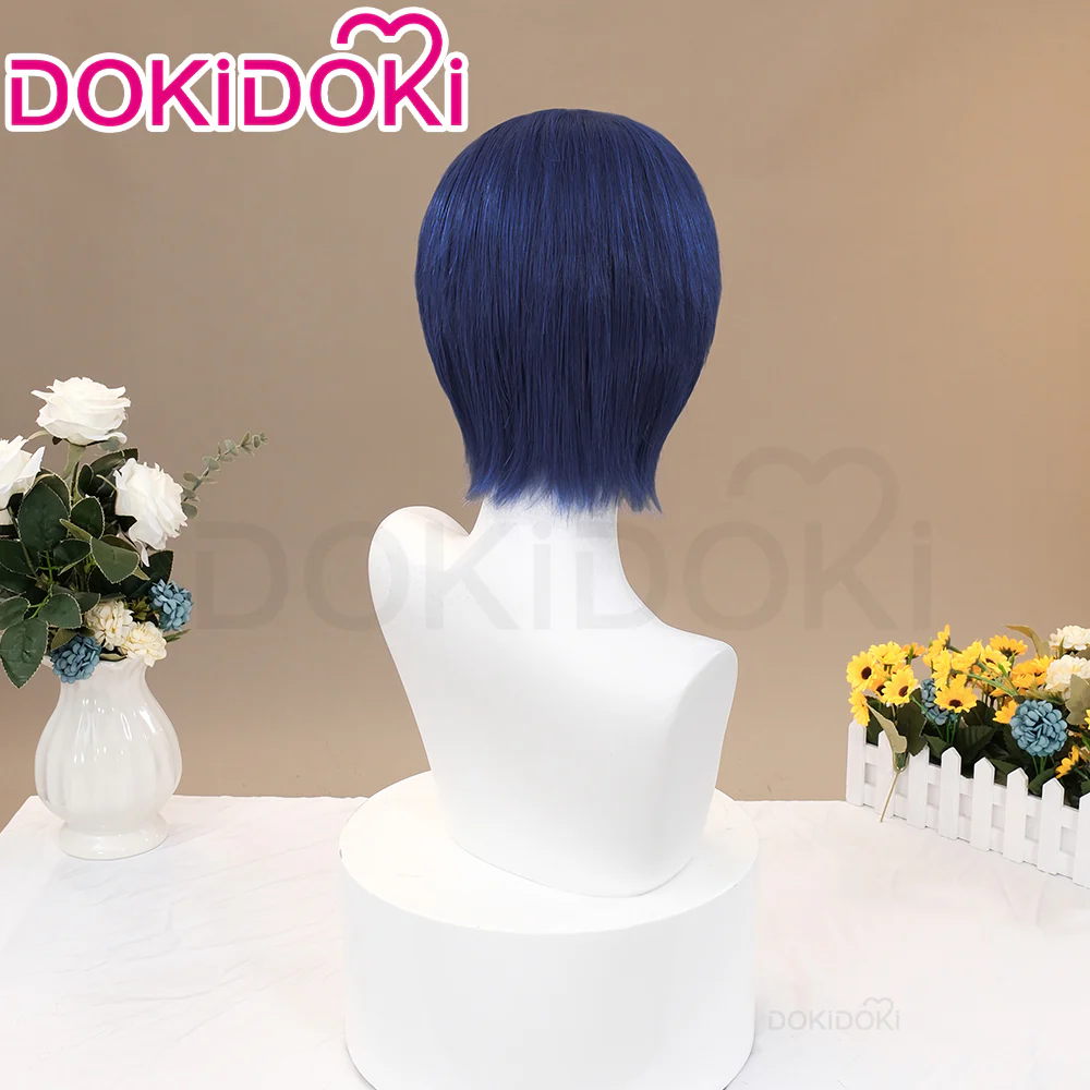 DokiDoki Game Cosplay Wig Short Straight Blue Hair Men - Image 3