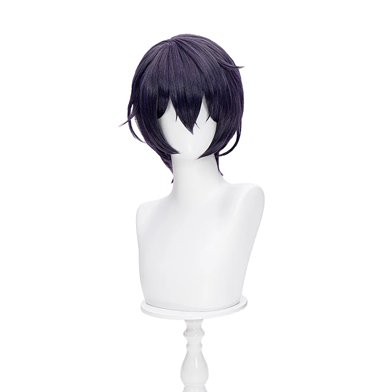 【Ready For Ship】DokiDoki Game Cosplay Wig Short Straight Dark Purple Hair - Image 6