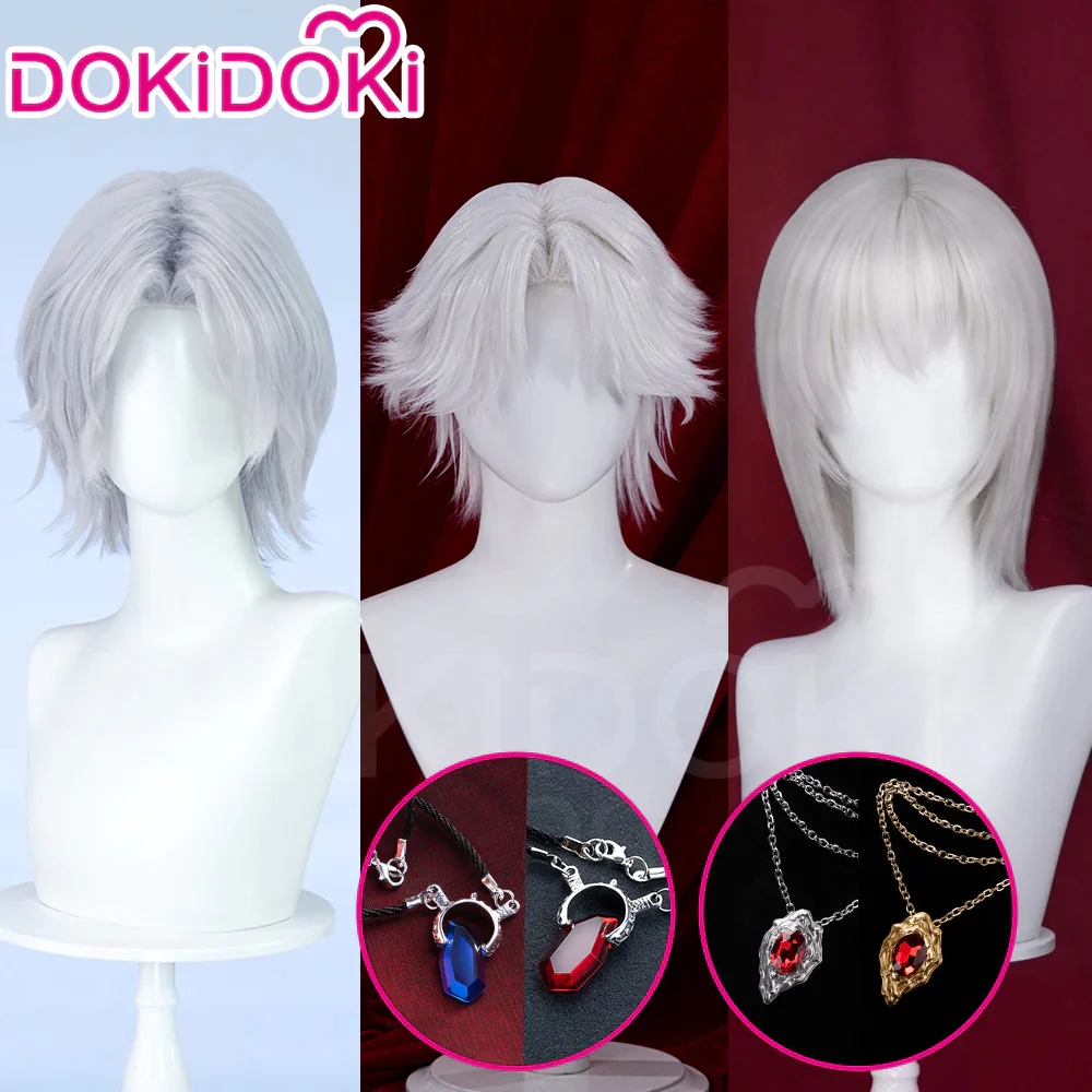 【Ready For Ship】DokiDoki Game Cosplay Wig / Necklace Short Straight Dark / Light Grey Men Hair