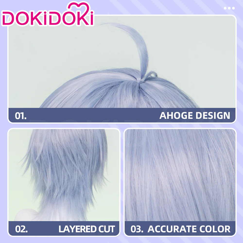 DokiDoki Game Cosplay Wig Short Straight Silver Hair - Image 4