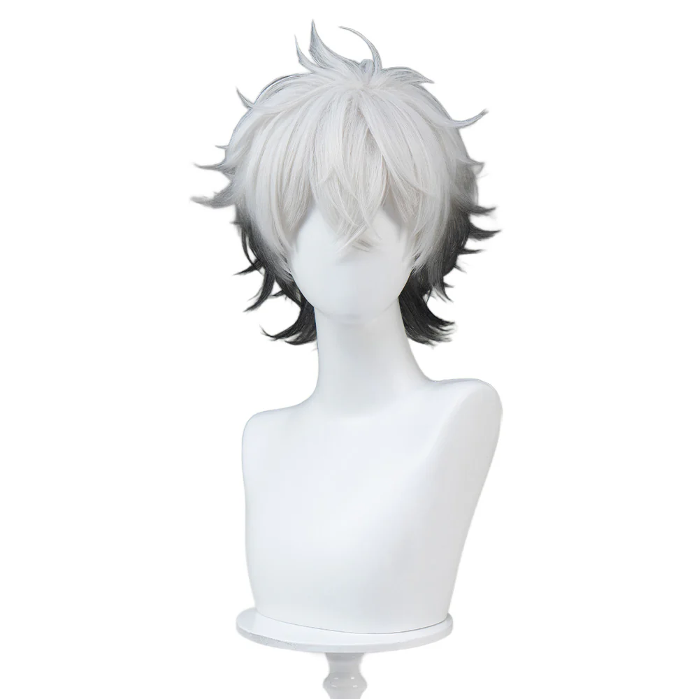 【Ready For Ship】DokiDoki Game Cosplay Wig Skuully Wig Short Curly White Black Ombre Hair - Image 2