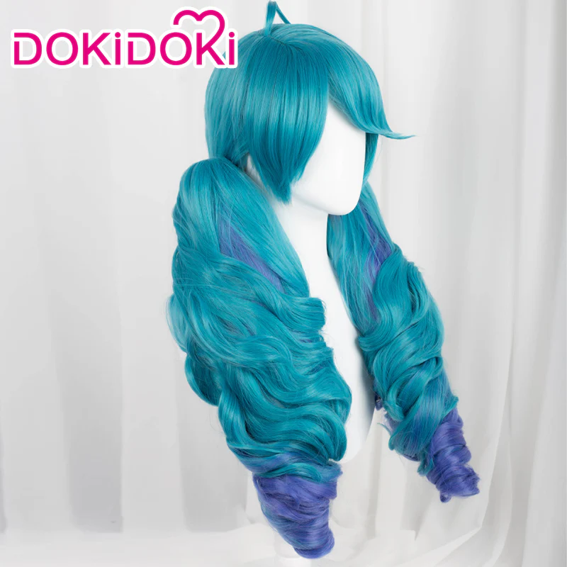 【Ready For Ship】DokiDoki Game Cosplay Wig Women Long Curly Blue Purple Wig - Image 2