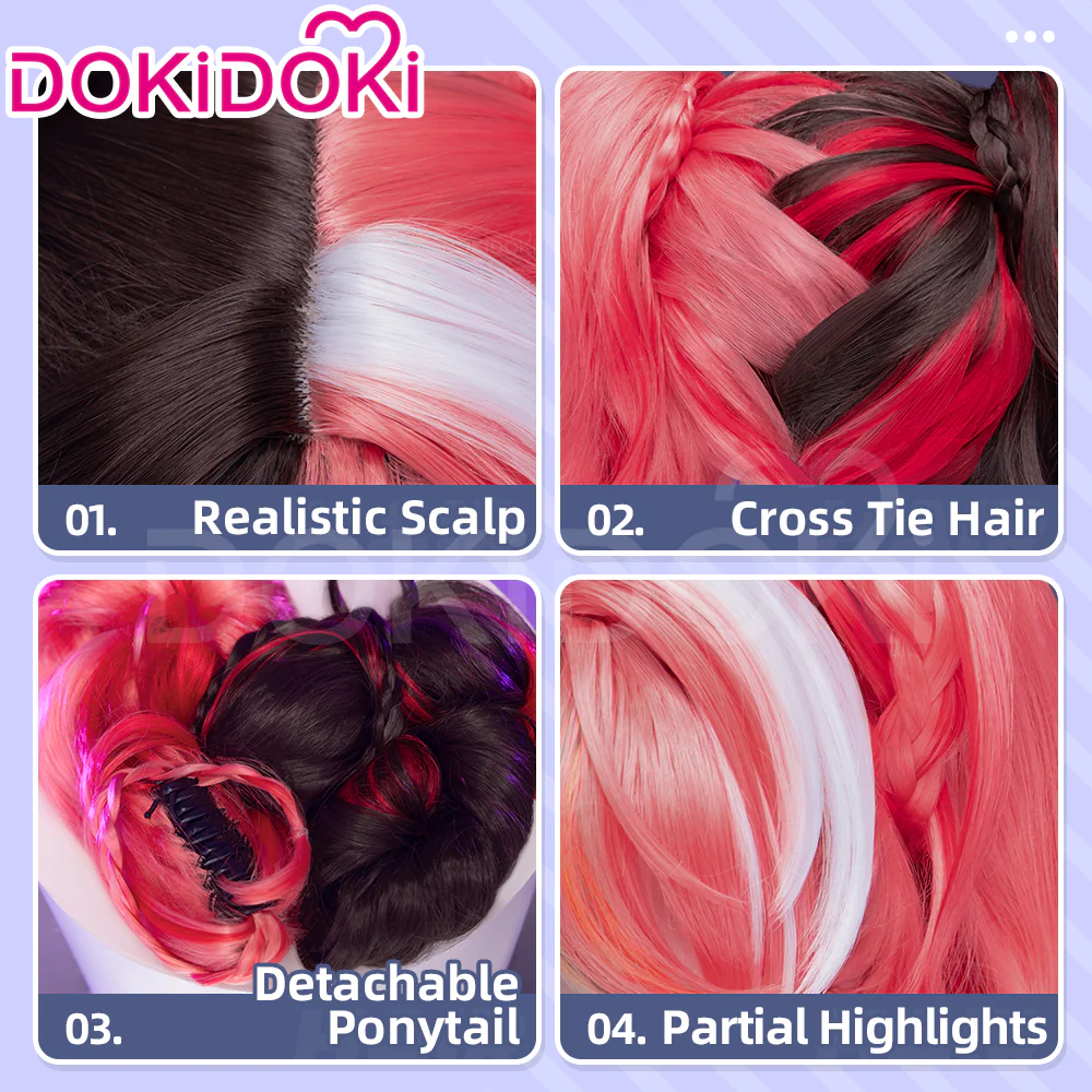【Partially Ready For Ship】DokiDoki Game Cosplay Wig Short Black White Purple Pink Hair - Image 15
