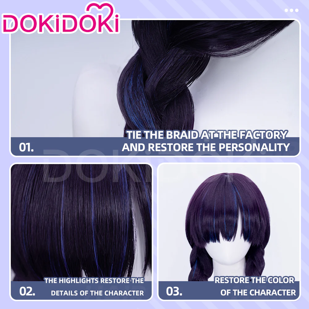 【Ready For Ship】DokiDoki Game Cosplay Woman Wig Long Straight Black Purple Vengeance Skin Blood Kariudo Daring Daifuku - Image 15