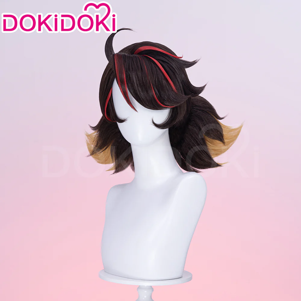 【Ready For Ship】Dokidoki Game Cosplay Woman Wig Short Curly Black Hair Light Brown Red Highlights - Image 3