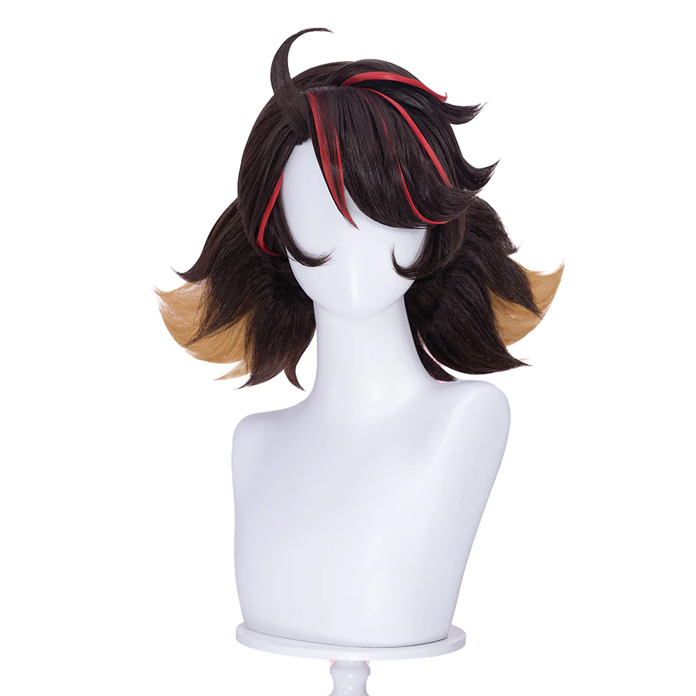 【Ready For Ship】Dokidoki Game Cosplay Woman Wig Short Curly Black Hair Light Brown Red Highlights - Image 5
