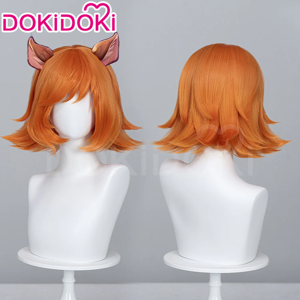 【Wig Ready For Ship】DokiDoki Game Cosplay Woman Sqquirrel Girrl Wig / Ear / Tail Short Curly Orange Hair - Image 2