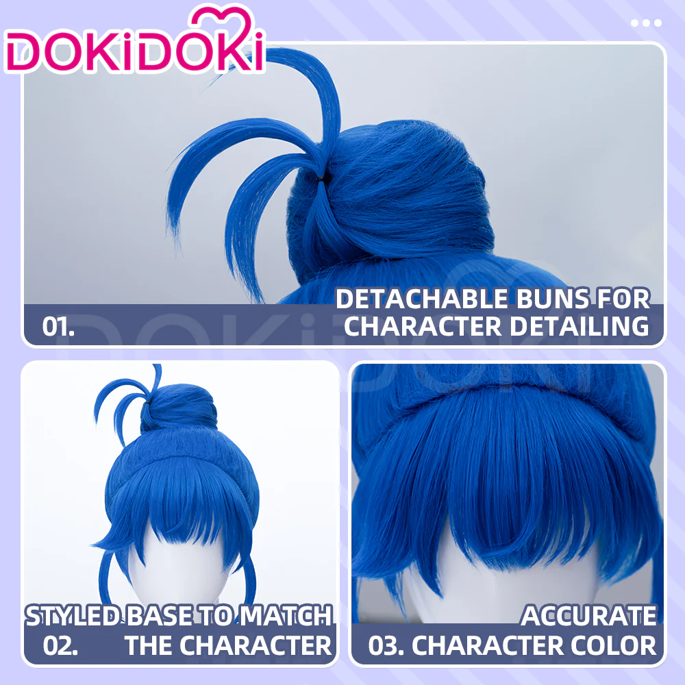 【Ready For Ship】DokiDoki Game Cosplay Women Wig Blue Hair Buns x LE SSERAFIM - Image 4