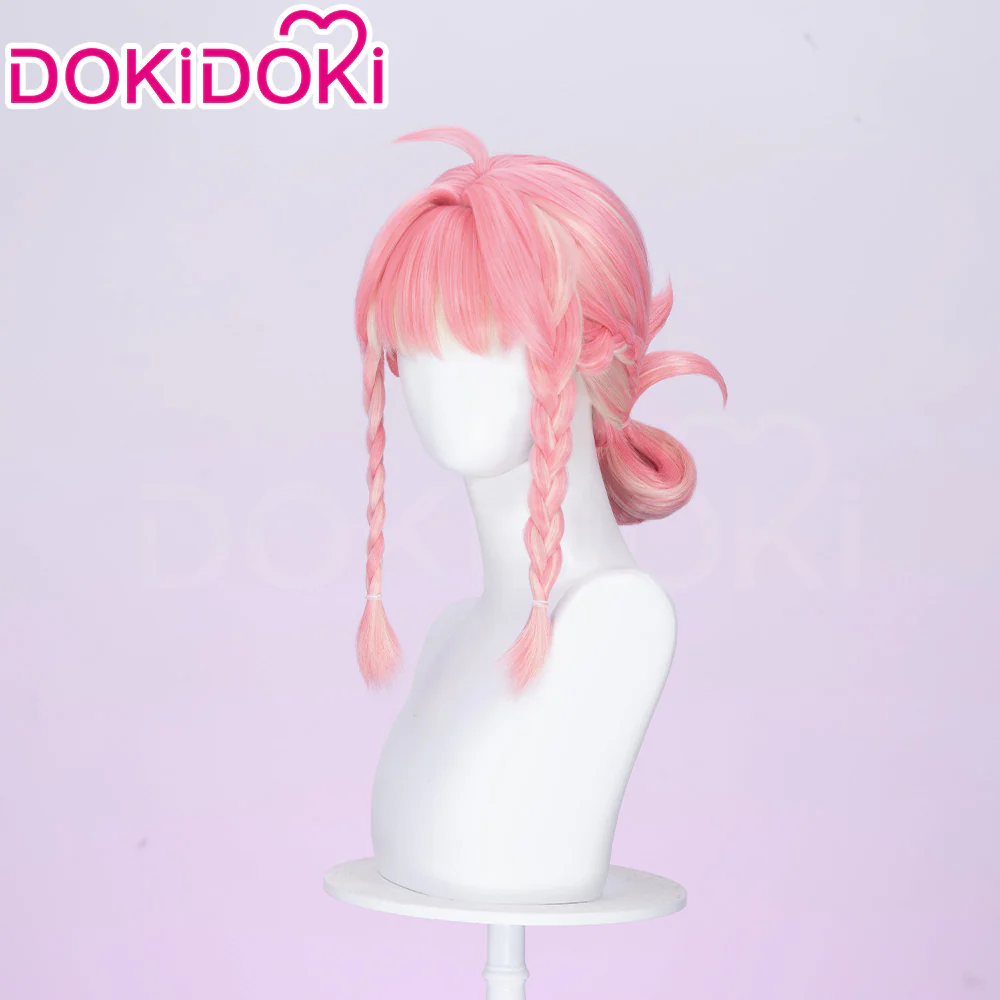 DokiDoki Game Cosplay Women Wig Pink Short Hair Blonde Highlight Bun x LE SSERAFIM - Image 2