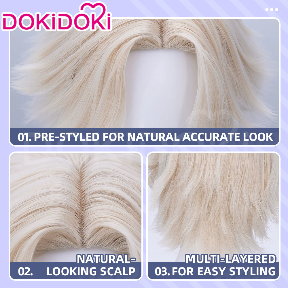 【Ready For Ship】DokiDoki Game Cosplay Women Wig Short Curly Blonde Hair - Image 4