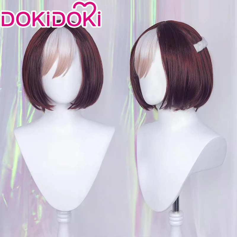 【Ready For Ship】DokiDoki Game Cosplay Wig Short Straight Brown White Highlight Hair