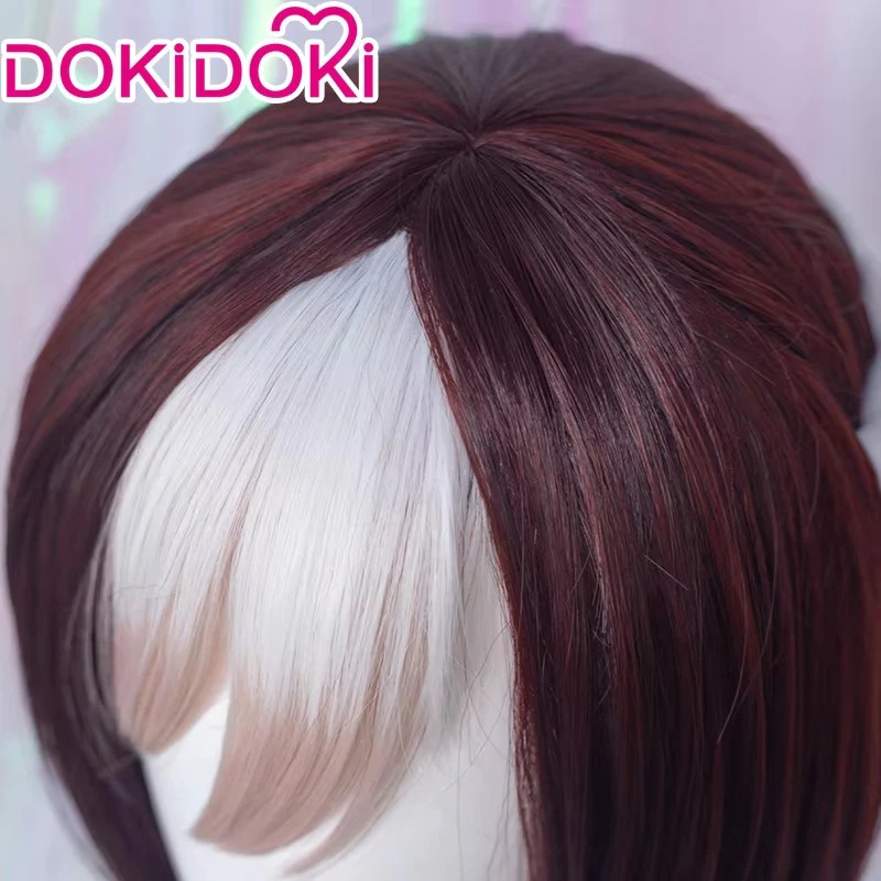 【Ready For Ship】DokiDoki Game Cosplay Wig Short Straight Brown White Highlight Hair - Image 4