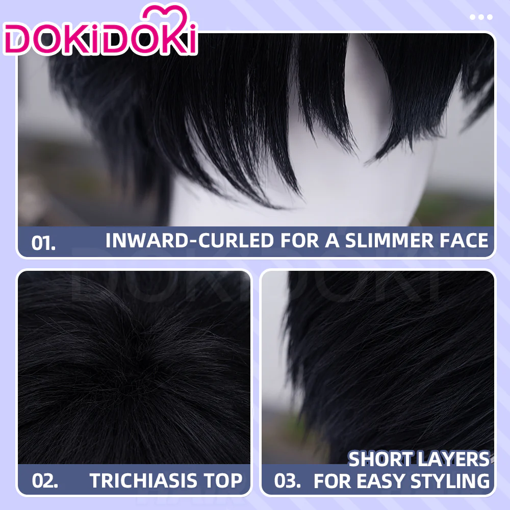 【Ready For Ship】DokiDoki Game Cosplay Men Wig Short Straight Black Hair - Image 5