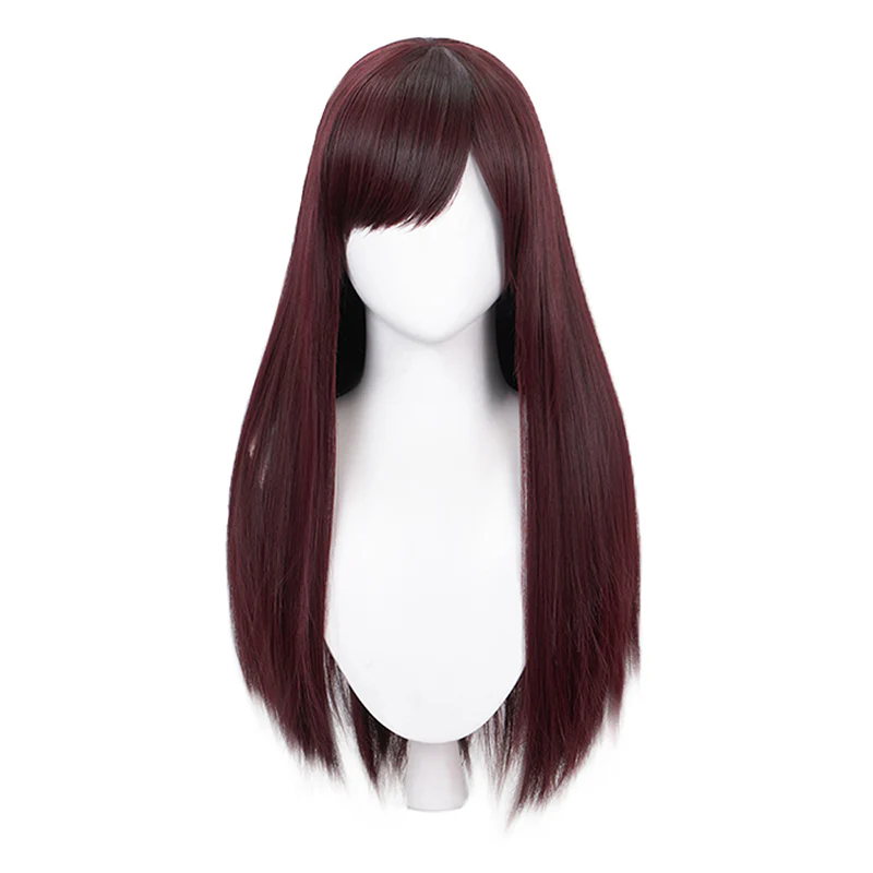 DokiDoki Game CosplayLong Red Brown Straight Wig - Image 4
