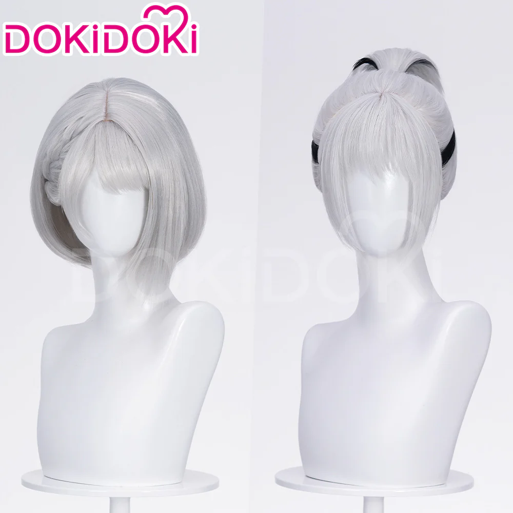 DokiDoki Game Delta Force Cosplay Hackclaw Wig Short Straight Silver Hair Ponytail Mai Xiaowen Mai Xiao Wen