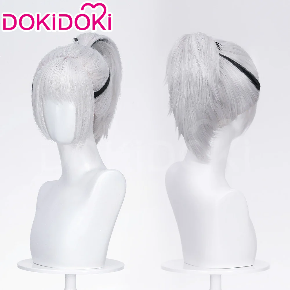 DokiDoki Game Delta Force Cosplay Hackclaw Wig Short Straight Silver Hair Ponytail Mai Xiaowen Mai Xiao Wen - Image 3
