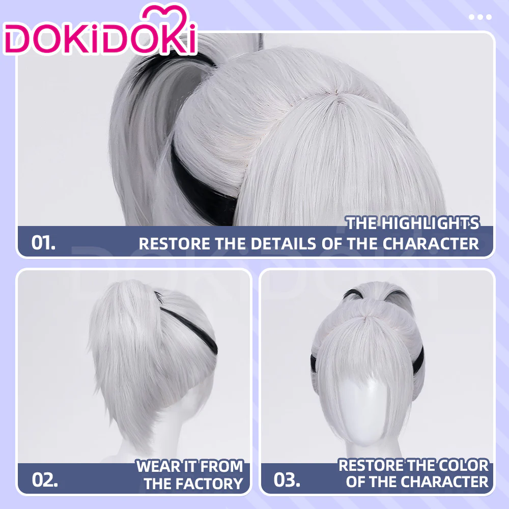 DokiDoki Game Delta Force Cosplay Hackclaw Wig Short Straight Silver Hair Ponytail Mai Xiaowen Mai Xiao Wen - Image 6