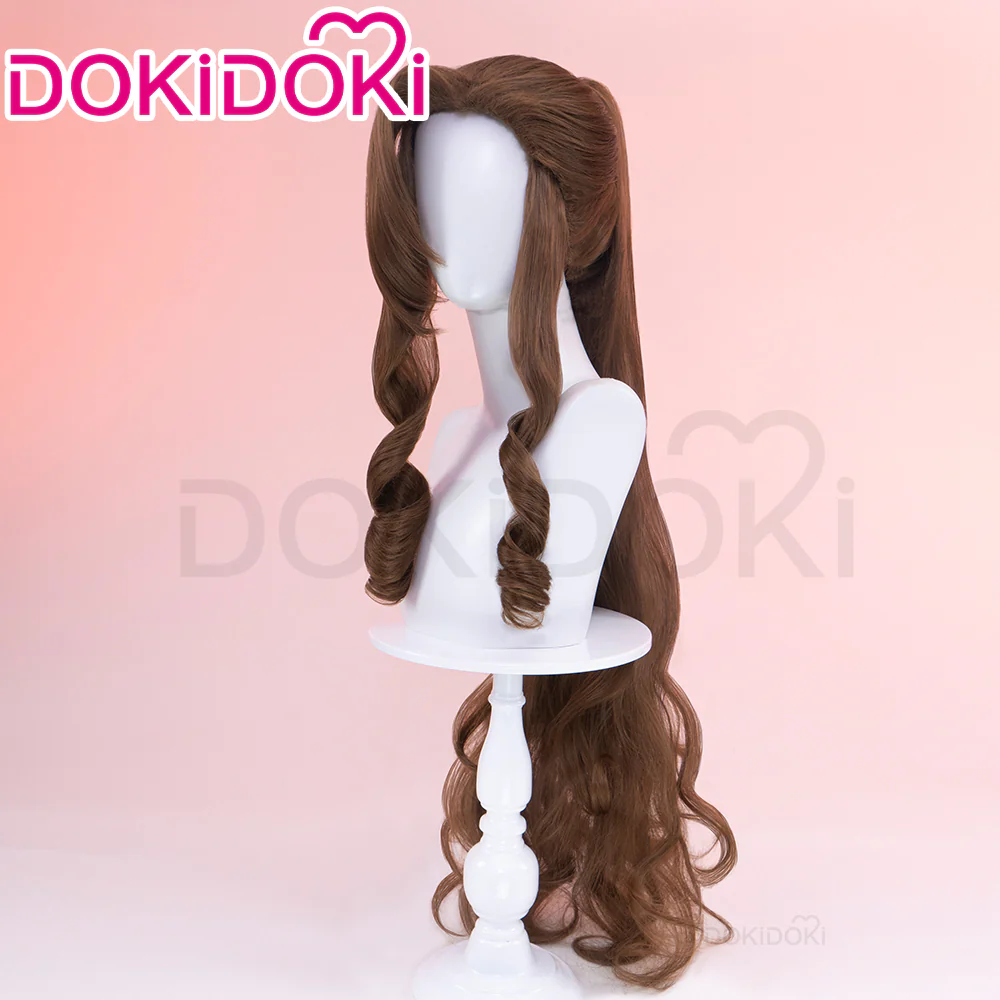 【Ready For Ship】DokiDoki Game Cosplay Aeriith Wig Brown Long Pony Tail Curly Hari Women - Image 2