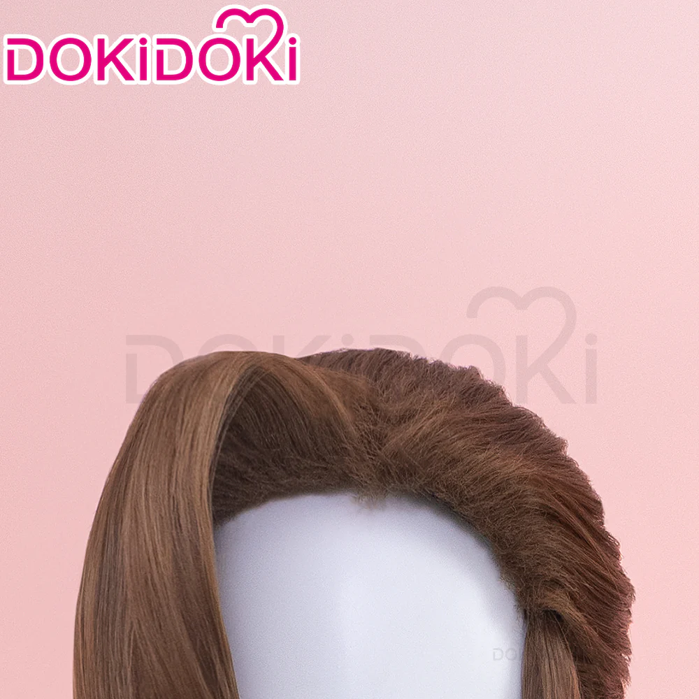【Ready For Ship】DokiDoki Game Cosplay Aeriith Wig Brown Long Pony Tail Curly Hari Women - Image 4